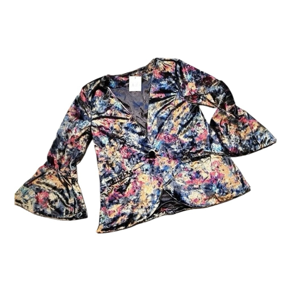 POL Dark Velvet Blazer Multicolor 3/4 Bell Sleeve Size M (19.5”PTP) NWT - Picture 2 of 8